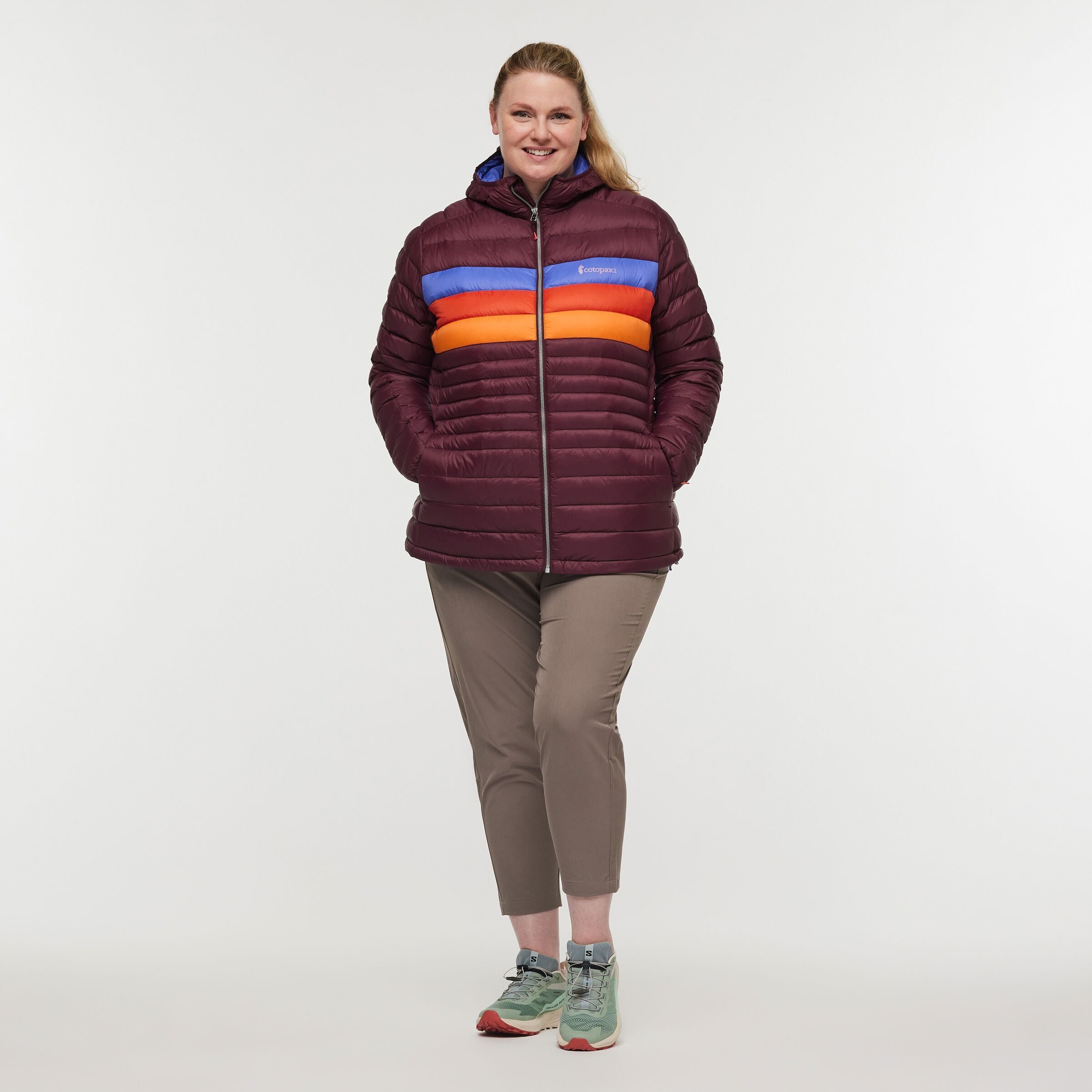 Fuego Down Hooded Jacket - Plus Size - Women's, Wine Stripes