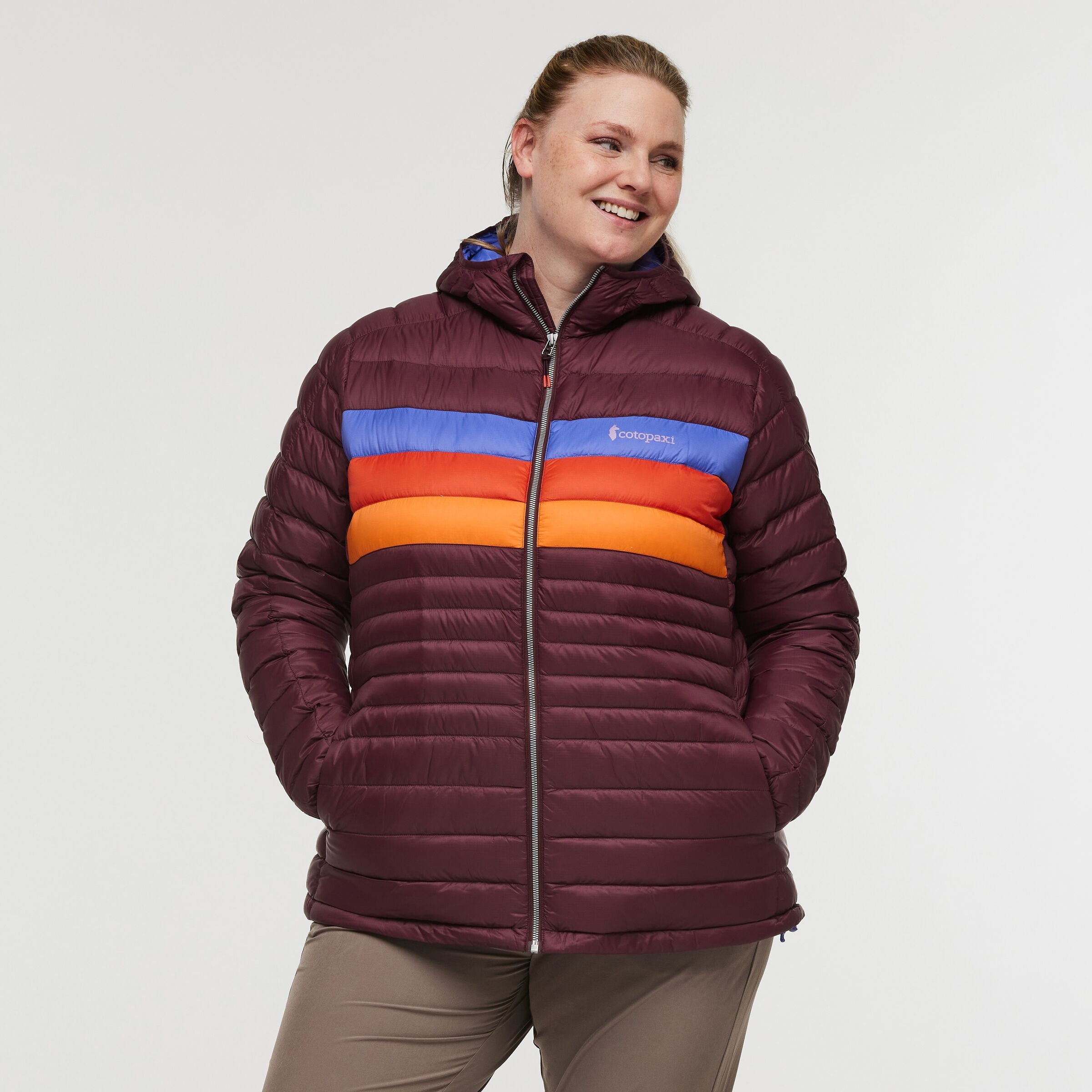 Fuego Down Hooded Jacket - Plus Size - Women's, Wine Stripes