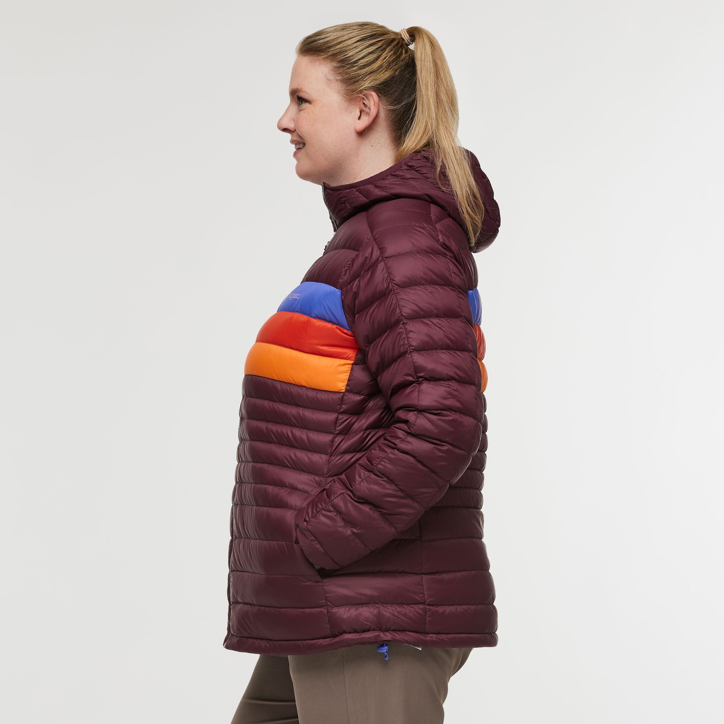 Fuego Down Hooded Jacket - Plus Size - Women's, Wine Stripes