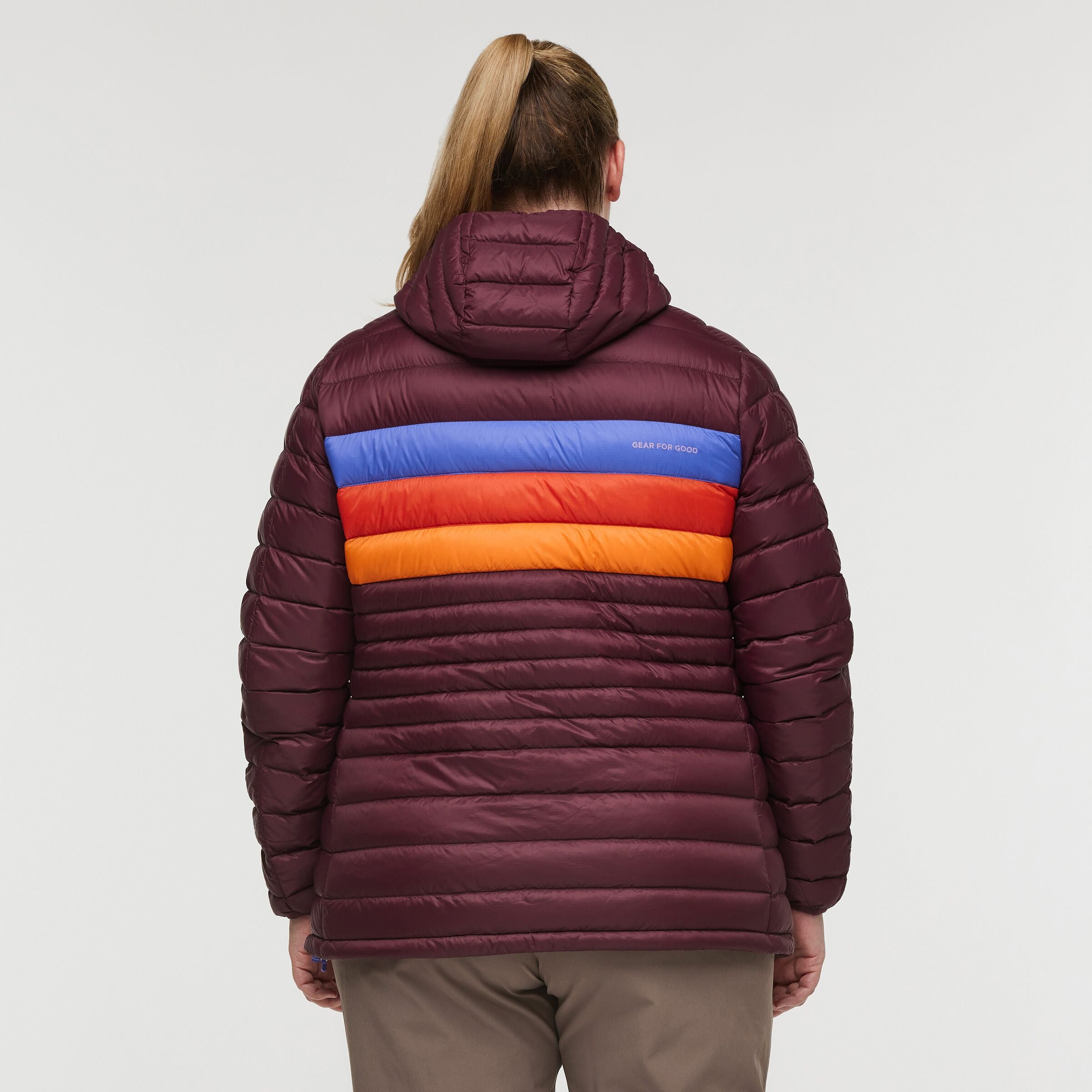 Fuego Down Hooded Jacket - Plus Size - Women's, Wine Stripes
