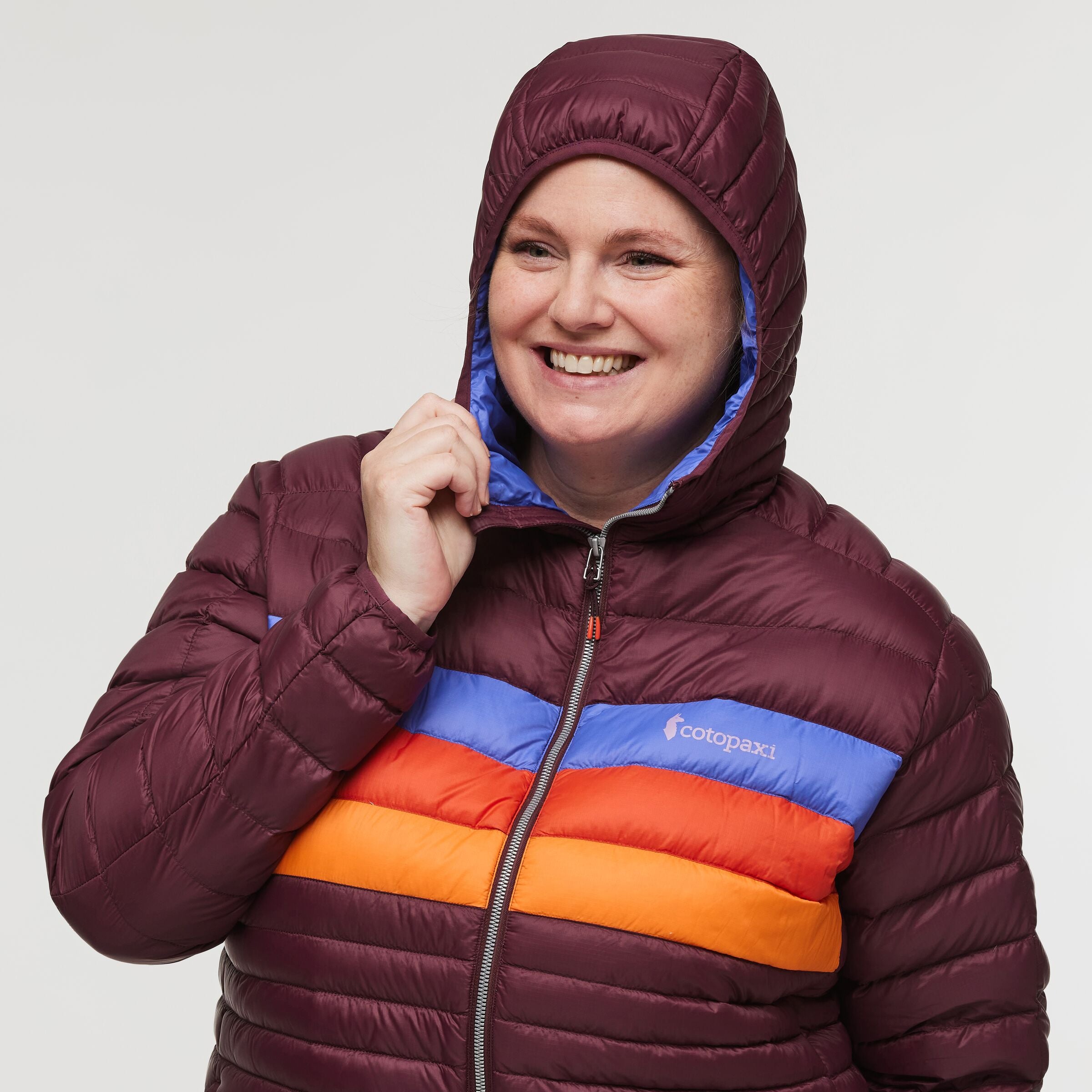 Fuego Down Hooded Jacket - Plus Size - Women's, Wine Stripes